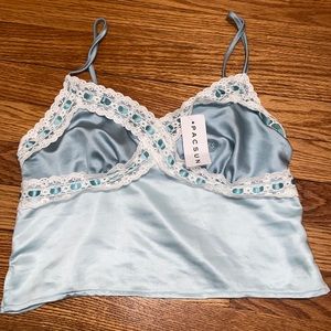 very cute pac sun silk blue crop top never before worn size xs